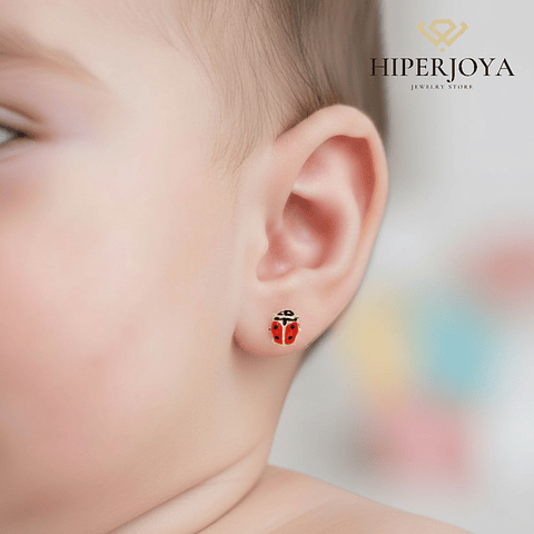 Pendientes oro amarillo mariquita esmalte