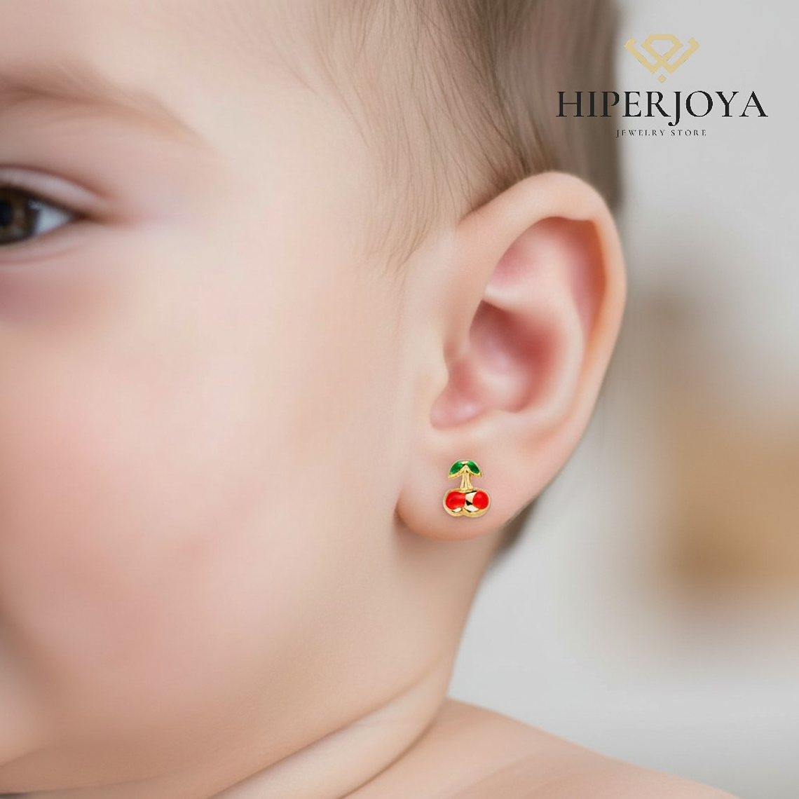 Pendientes oro amarillo cerezas esmalte 2