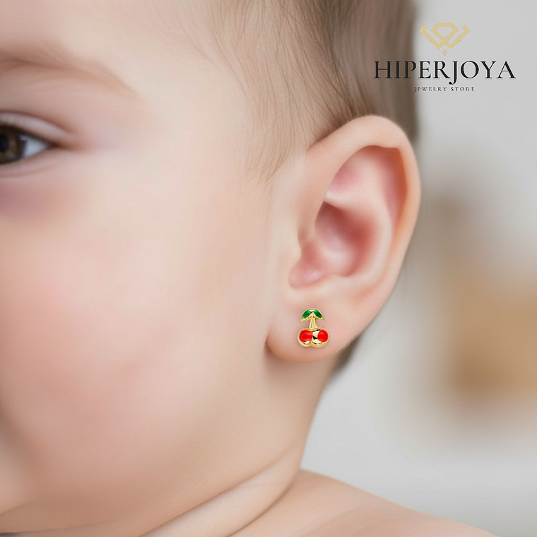 Pendientes oro amarillo cerezas esmalte 2