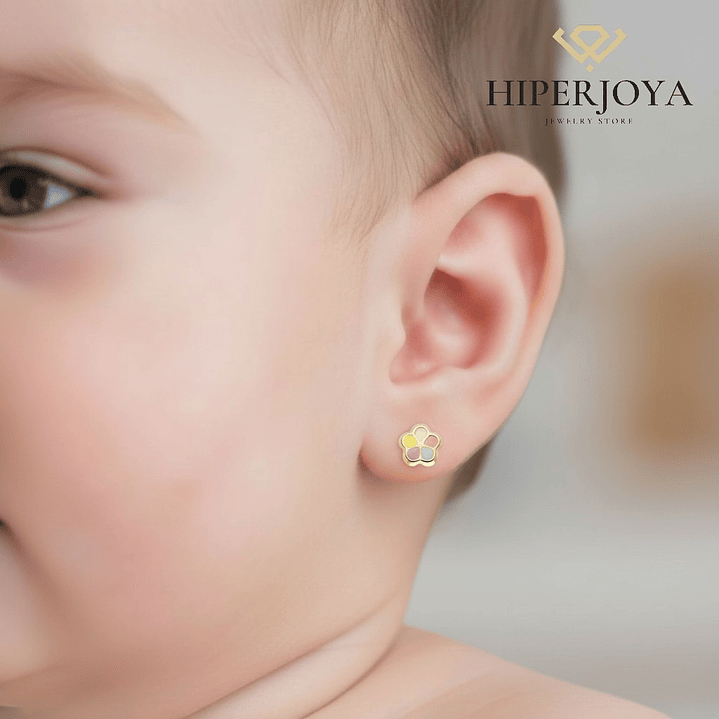 18K pendientes flor esmalte. 2