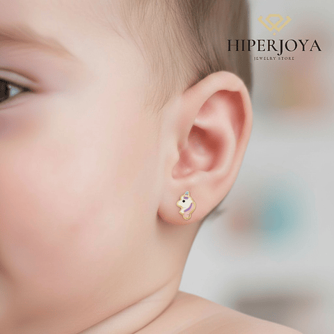 Pendientes oro amarillo unicornios esmaltados