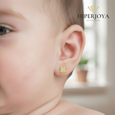 Pendientes oro amarillo cuatrebol con circonitas