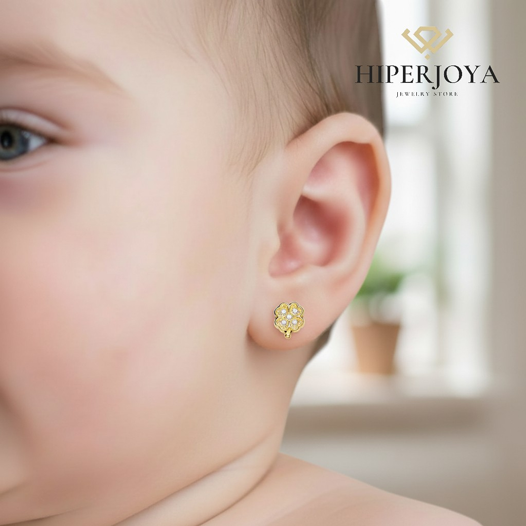 18K pendientes oro amarillo cuatrebol con circonitas 2