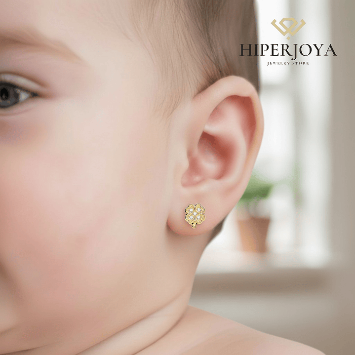 18K pendientes oro amarillo cuatrebol con circonitas 2