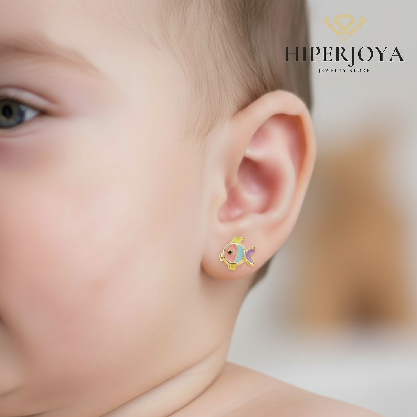 Pendientes oro amarillo peces esmalte colores 2