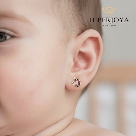 Pendientes oro amarillo unicornios esmalte