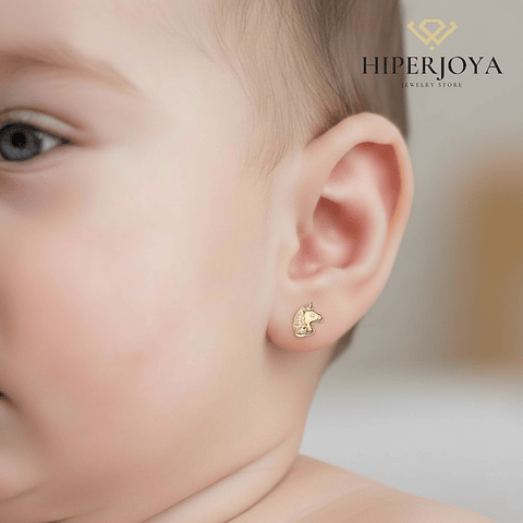 Pendientes oro amarillo unicornios brillo con circonita
