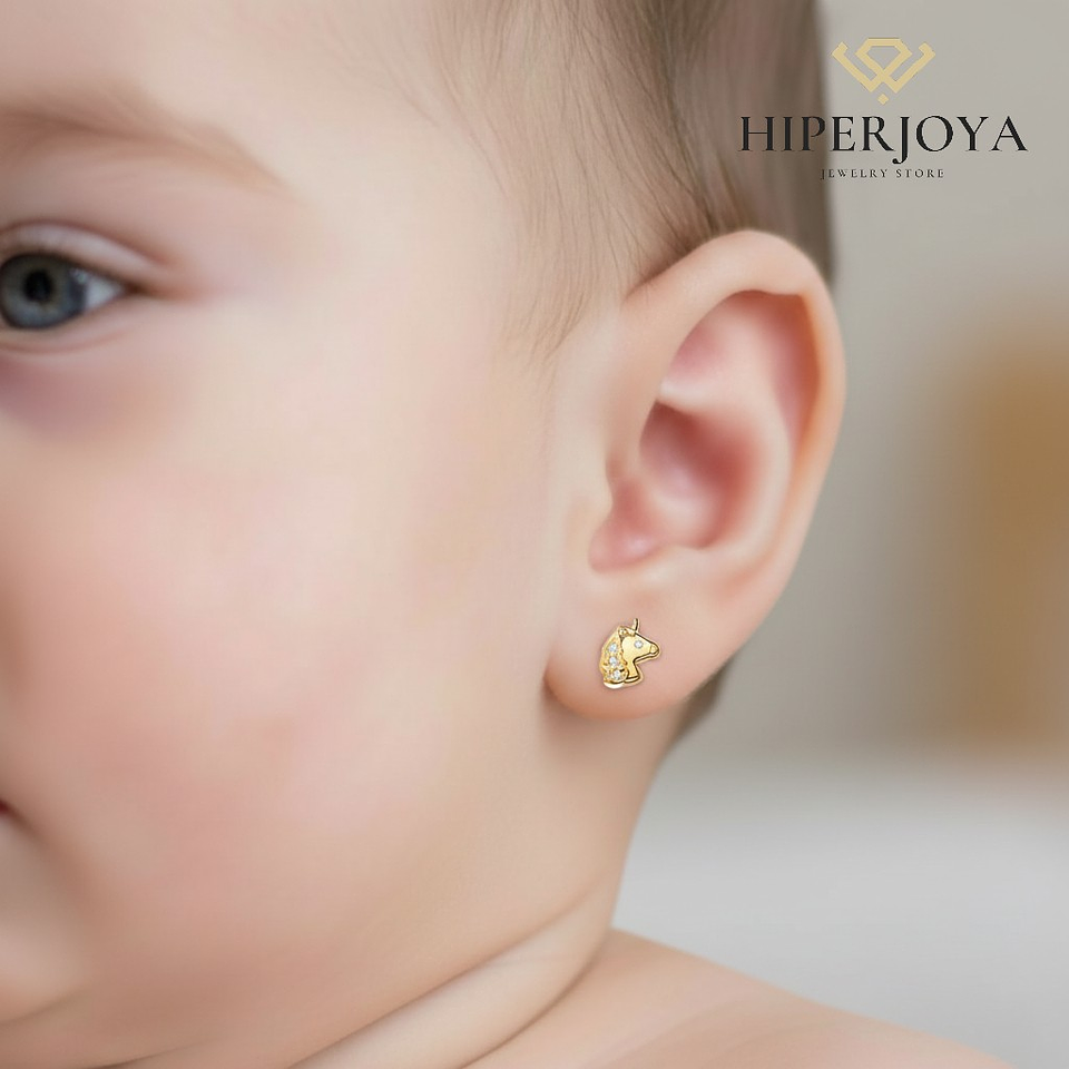 Pendientes oro amarillo unicornios brillo con circonita 1