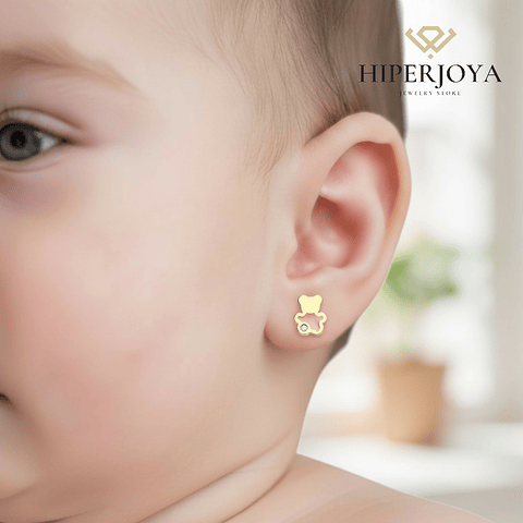 Pendientes oro amarillo oso esmalte rosa