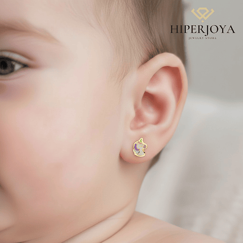 Pendientes oro amarillo unicornios