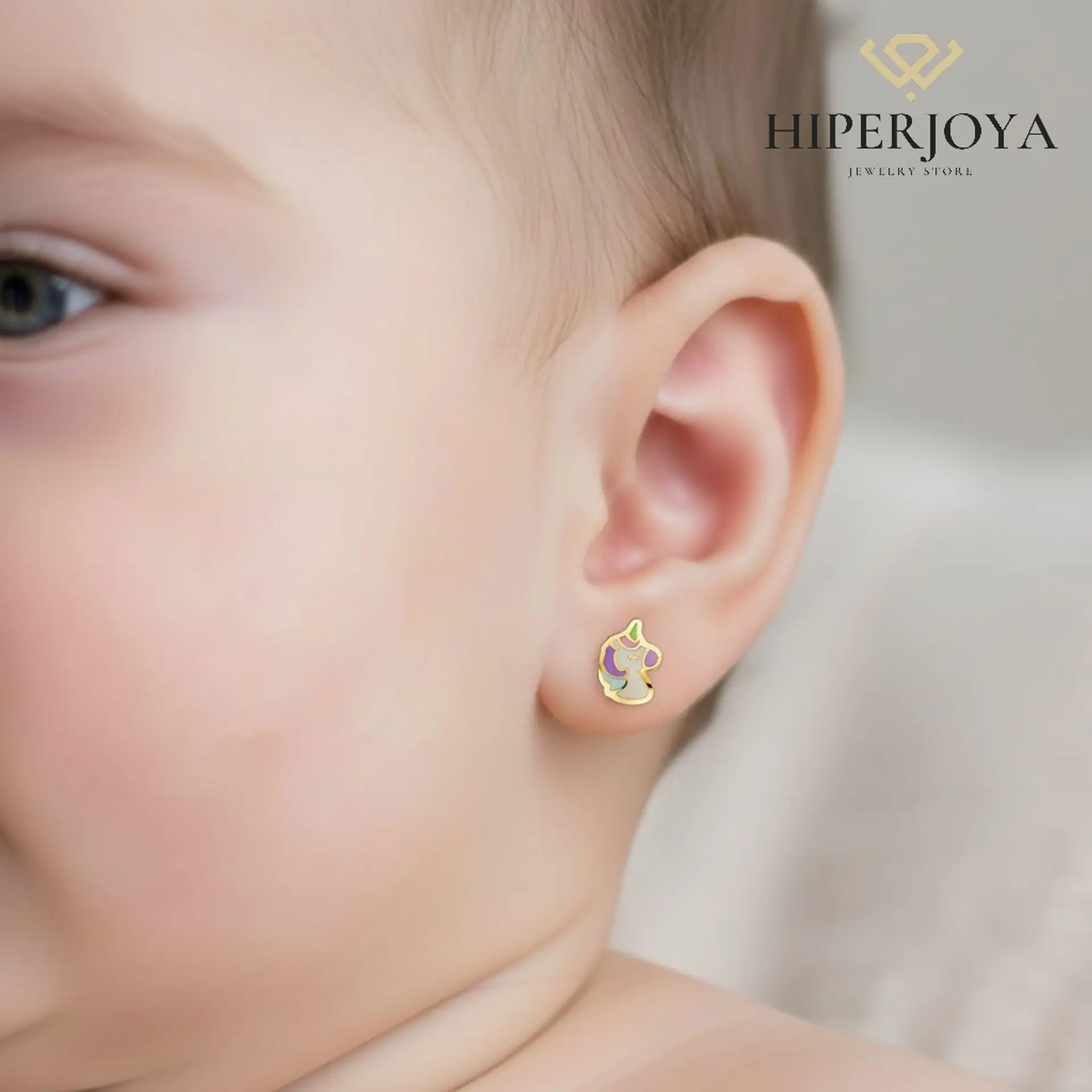 Pendientes oro amarillo unicornios 2