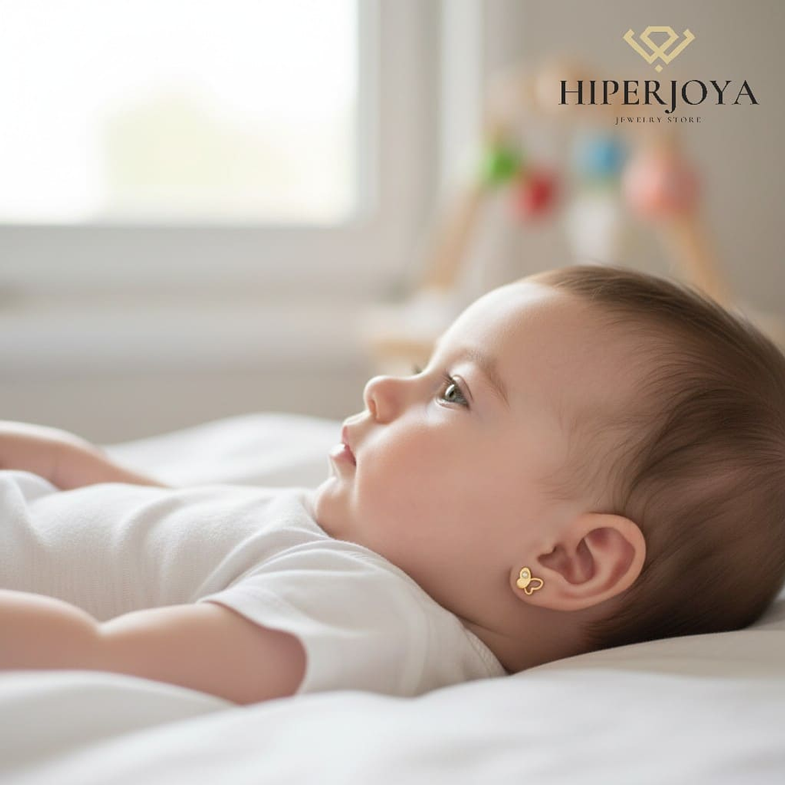 Pendientes de Oro amarillo mariposa nacar 1