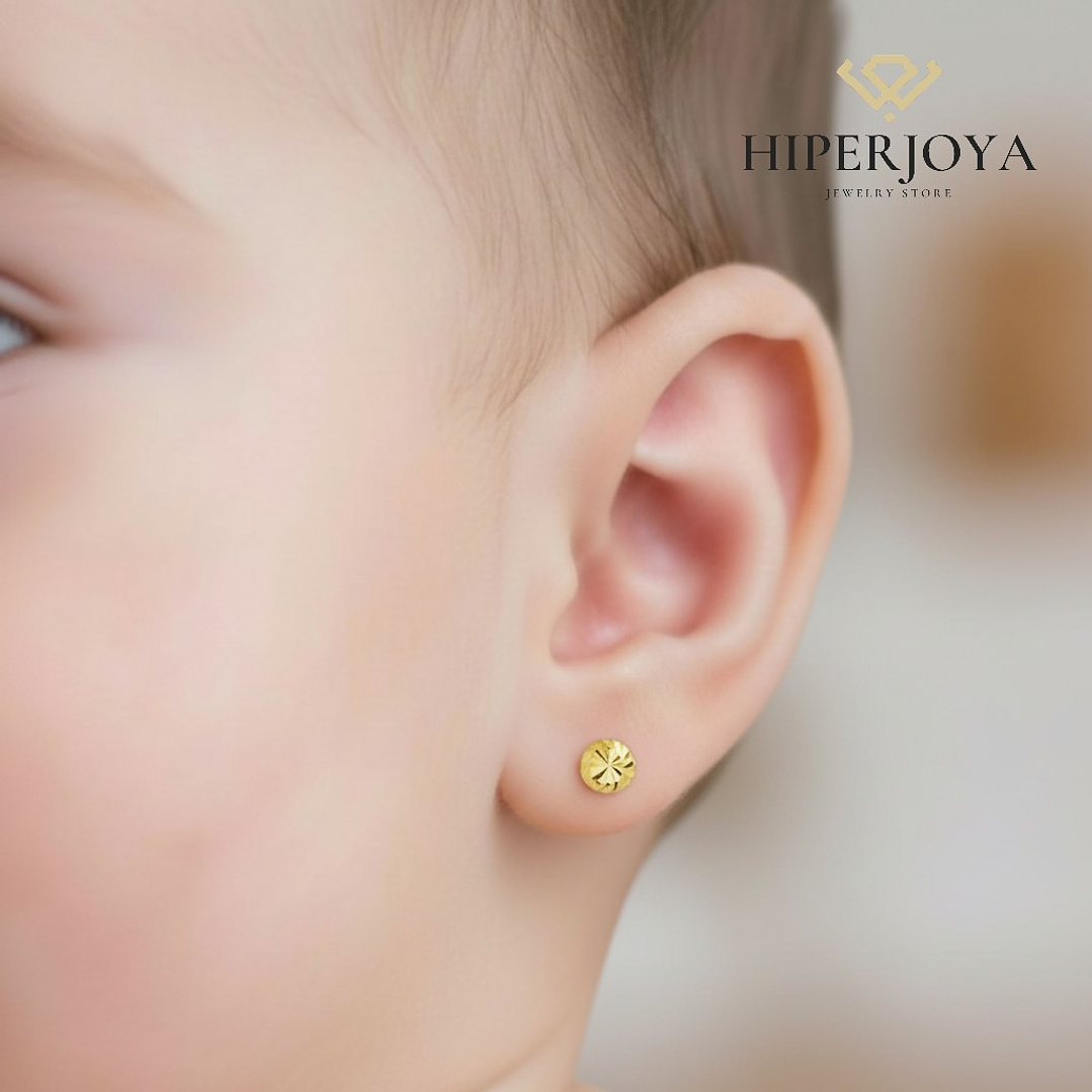 18k pendientes oro amarillo bola tallada 3 mm tuerca 2