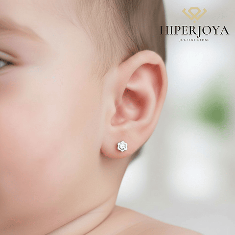 Pendientes flor con circonita Oro blanco