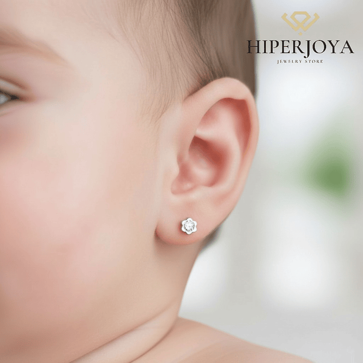 Pendientes flor con circonita Oro blanco 2