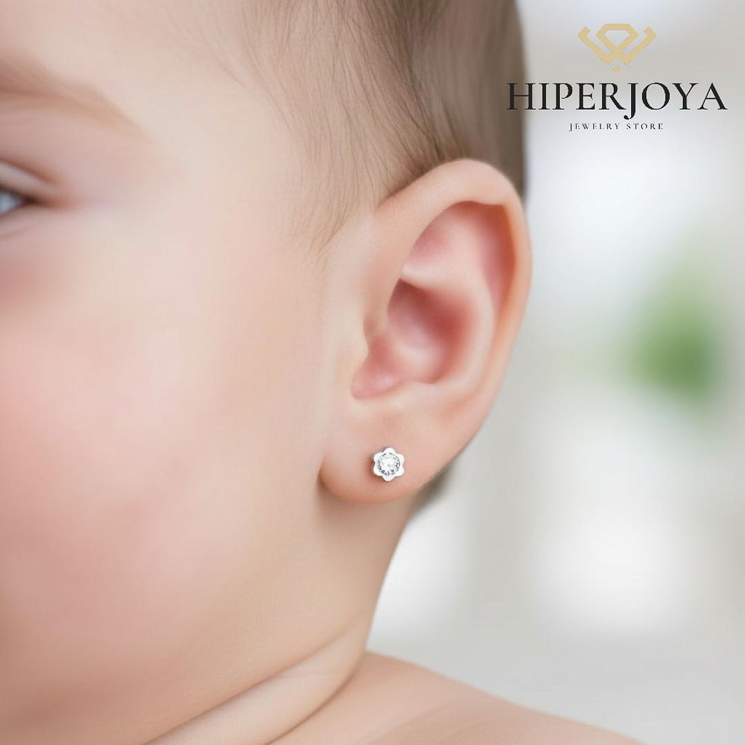 Pendientes flor con circonita Oro blanco 2