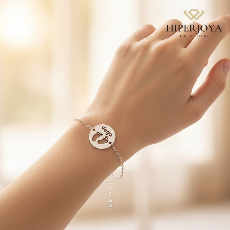 Pulsera personalizada pies de bebé y nombre plata 2