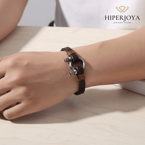 Pulsera para hombre con hilos y cuero negro