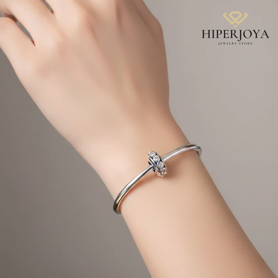 Adjustable bead and silicone with silver zircons  2