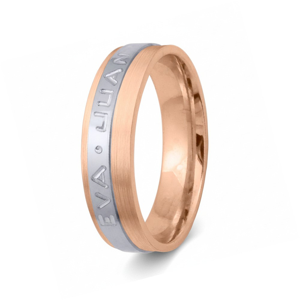 Alianza de oro rosa 18k con nombres 15