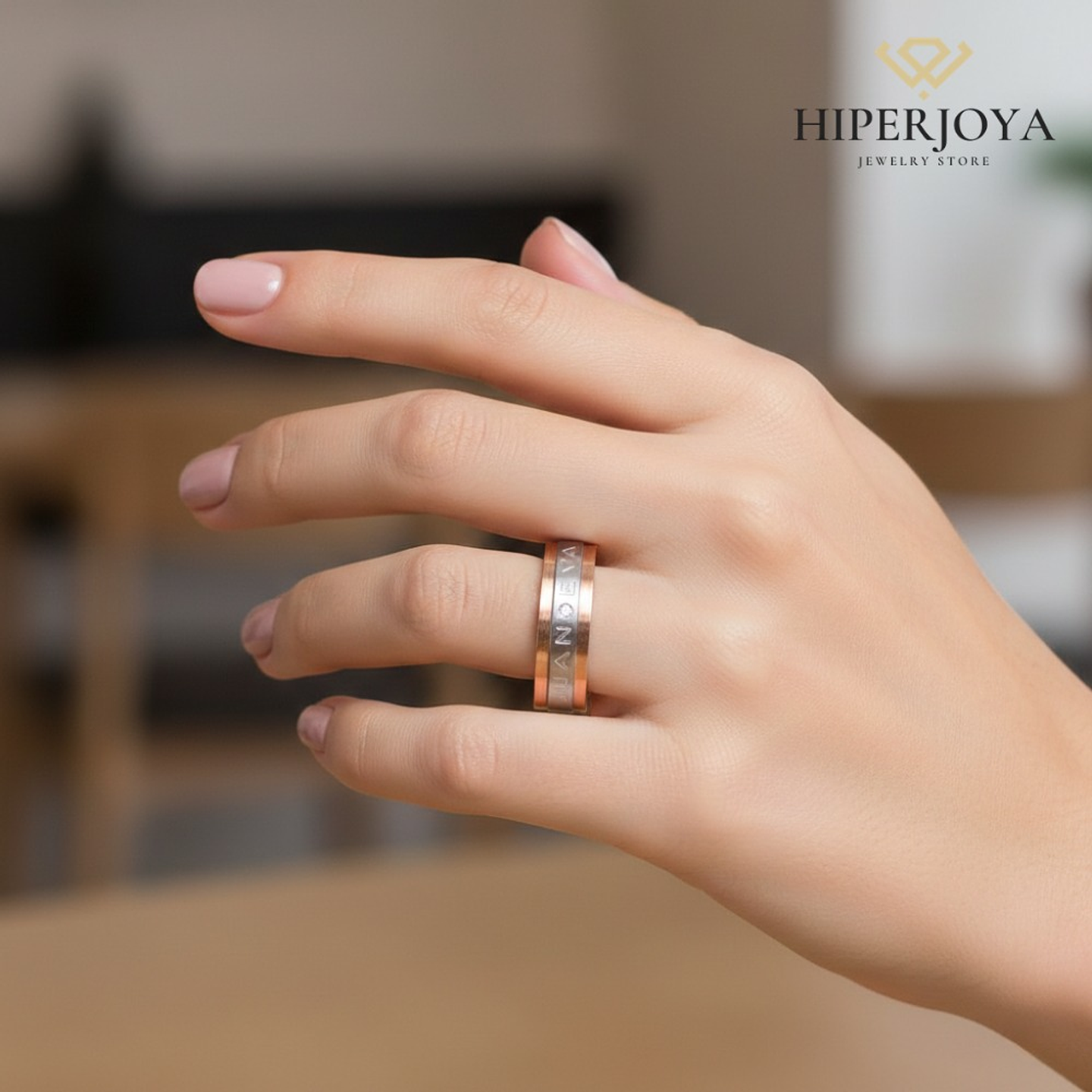 Alianza de oro 18k bicolor con nombre 12