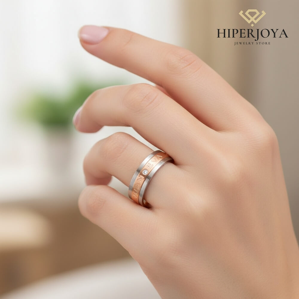 Alianza de oro 18k bicolor con nombre 16