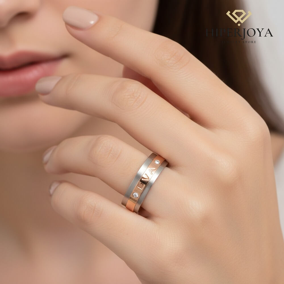 Alianza oro bicolor 18k nombre 8