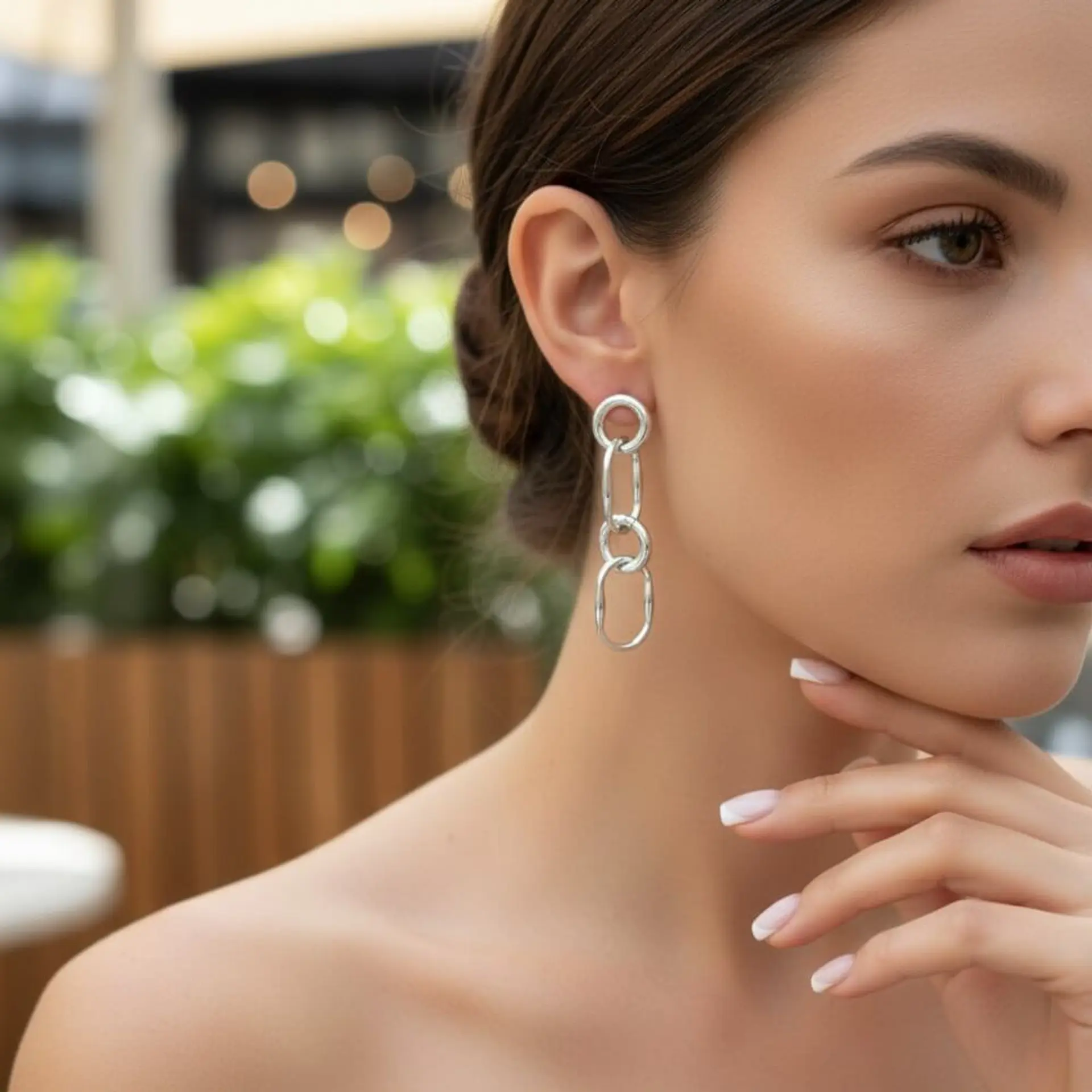 Pendientes de acero eslabones combinados 2