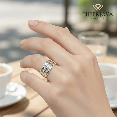 Anillo de acero triple bombé 