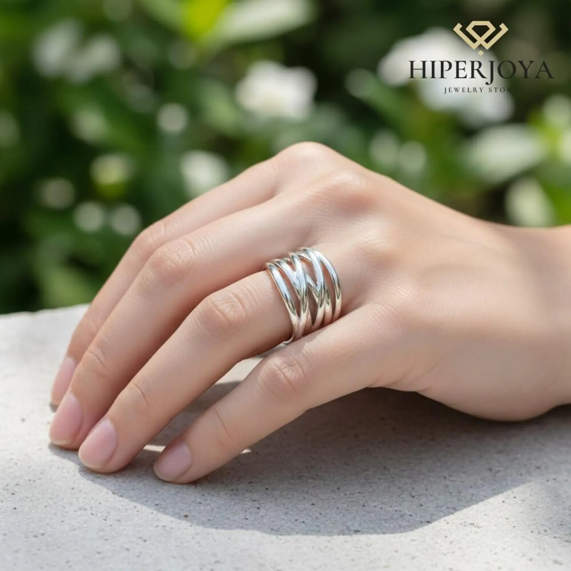 Anillo de acero hilos entrelazados 1
