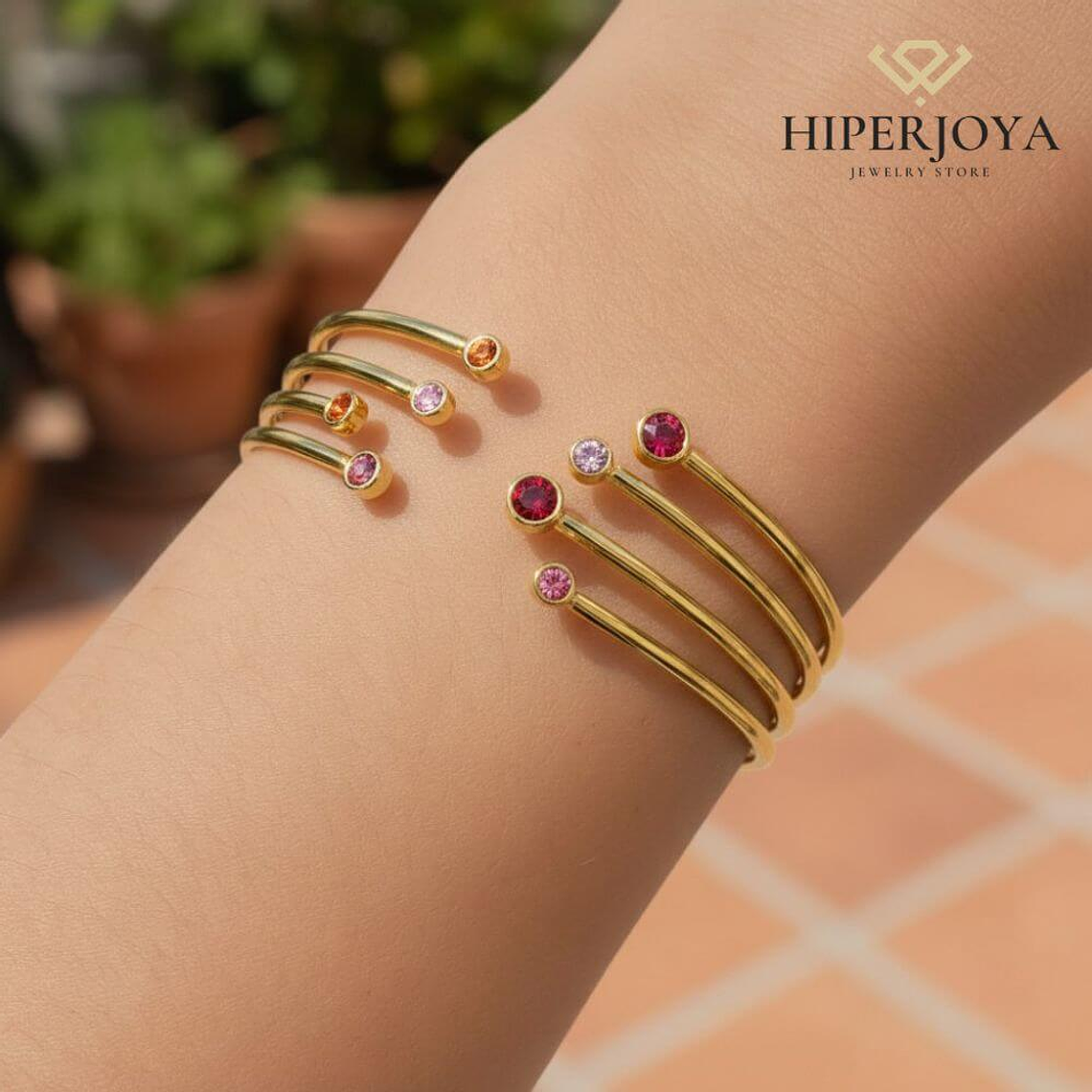 Brazalete de acero y cristales de color 1