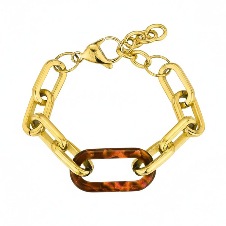 Pulsera de acero y resina ámbar  1