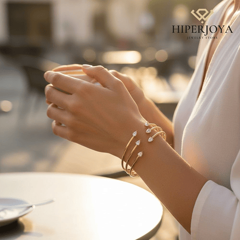 Brazalete de acero tres hilos con circonita