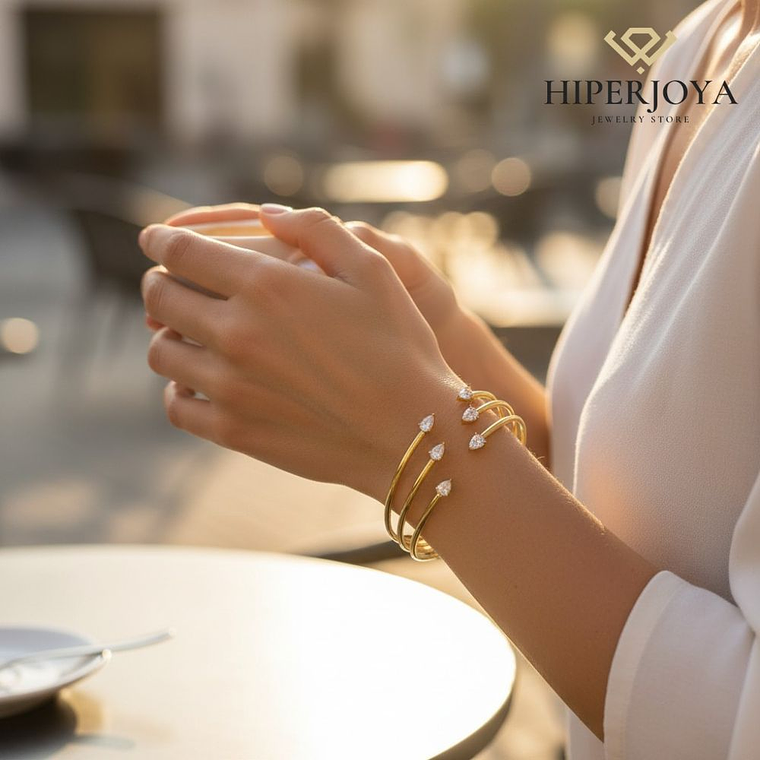 Brazalete de acero tres hilos con circonita 2