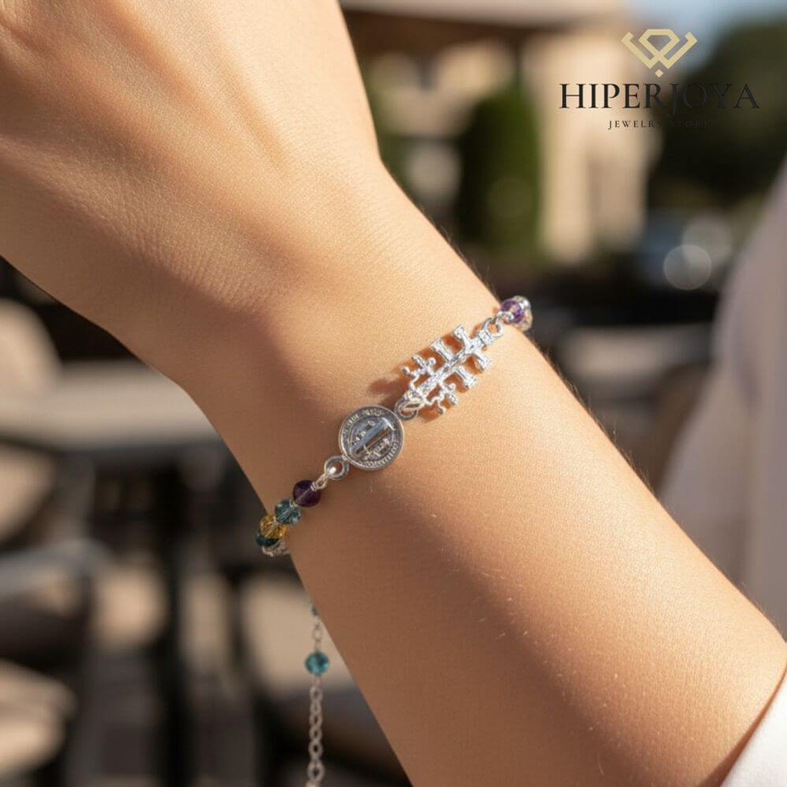 Pulsera Cruz de caravaca y San Benito  2