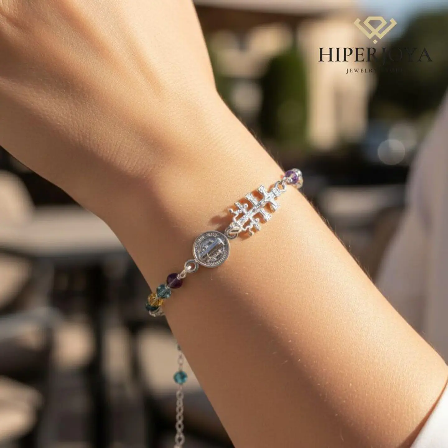 Pulsera Cruz de caravaca y San Benito  2