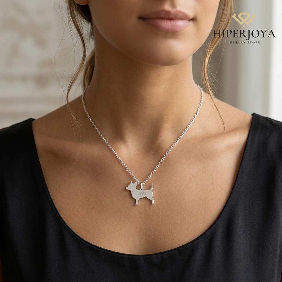 Gargantilla de perro chiguagua personalizada plata 2