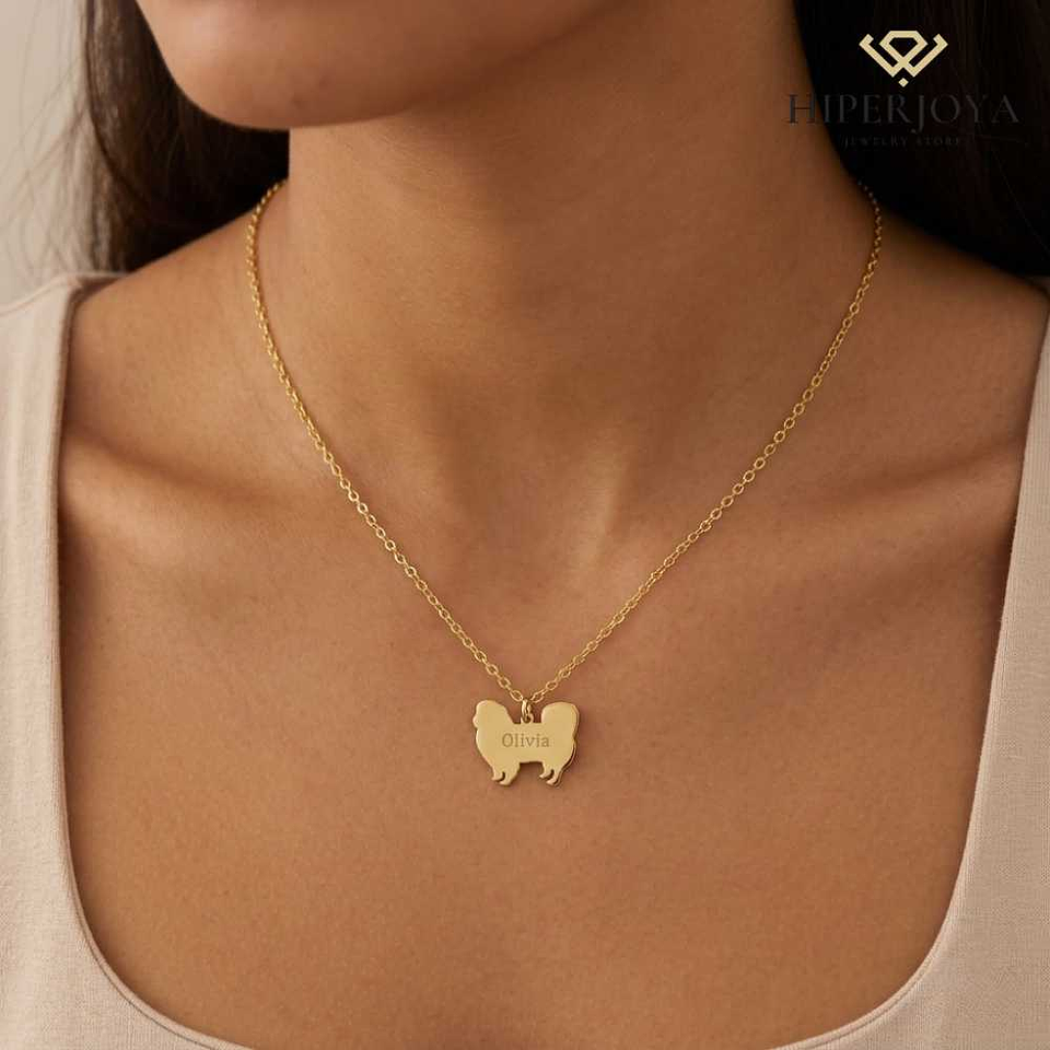 Gargantilla de perro pekinés personalizada plata 2