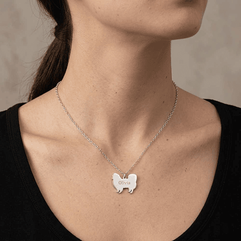 Gargantilla de perro pekinés personalizada plata