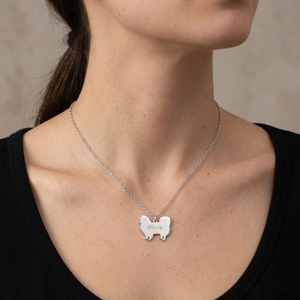 Gargantilla de perro pekinés personalizada plata 2