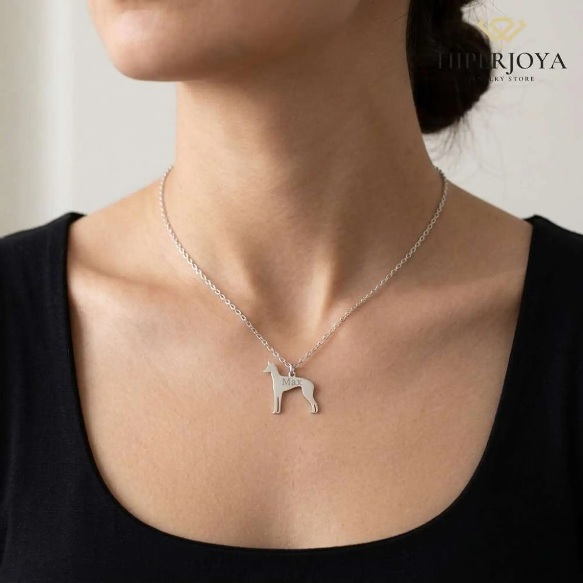 Gargantilla de perro podenco personalizada plata 2