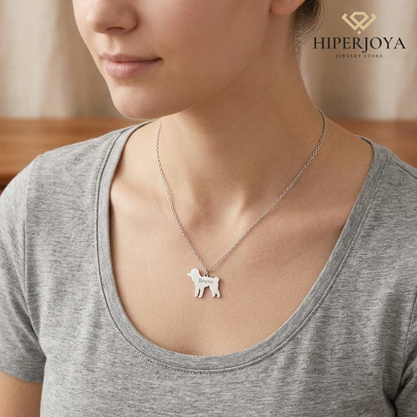 Gargantilla de perro caniche personalizada plata 2