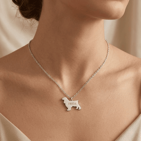 Gargantilla de perro cocker personalizada plata