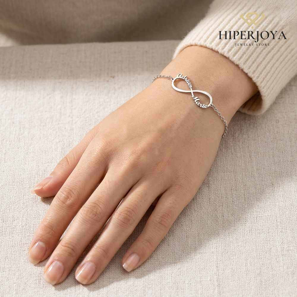Pulsera personalizada infinito con nombre plata 1