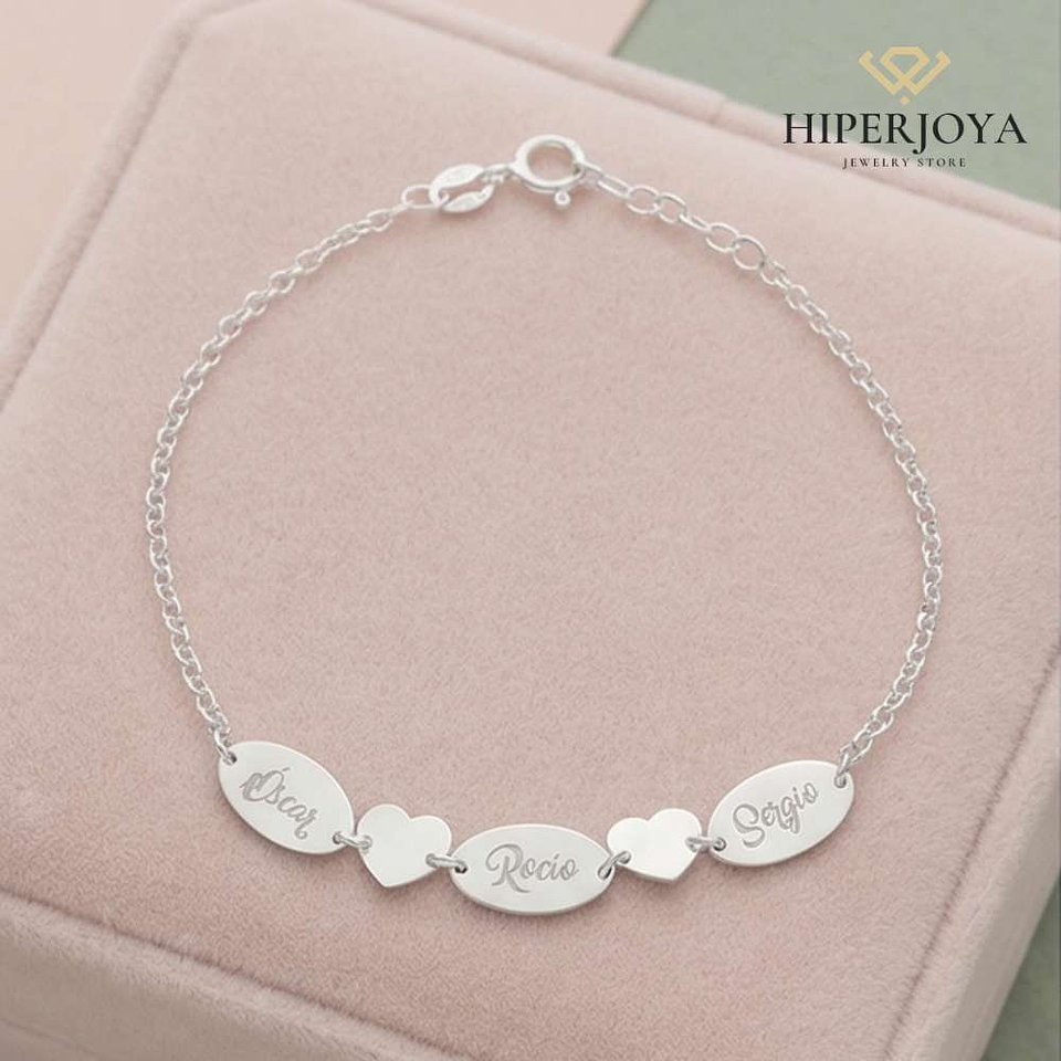 Pulsera personalizada nombres y corazones plata 6
