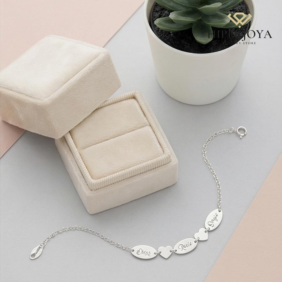 Pulsera personalizada nombres y corazones plata 4