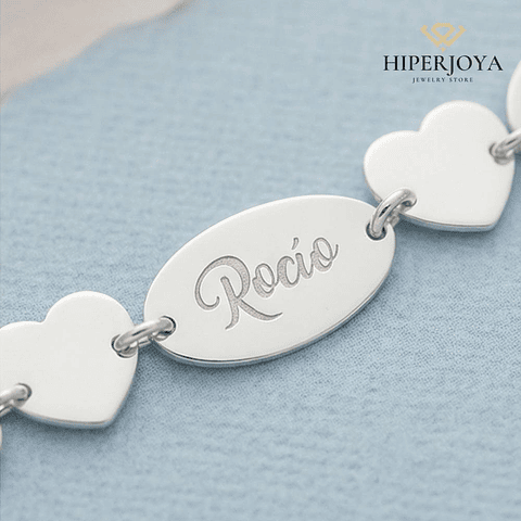 Pulsera personalizada nombres y corazones plata