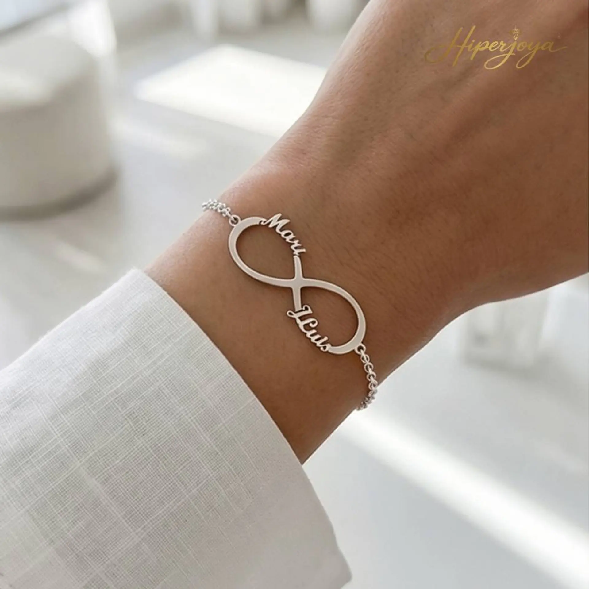 Pulsera personalizada nombres infinito parejas plata 1