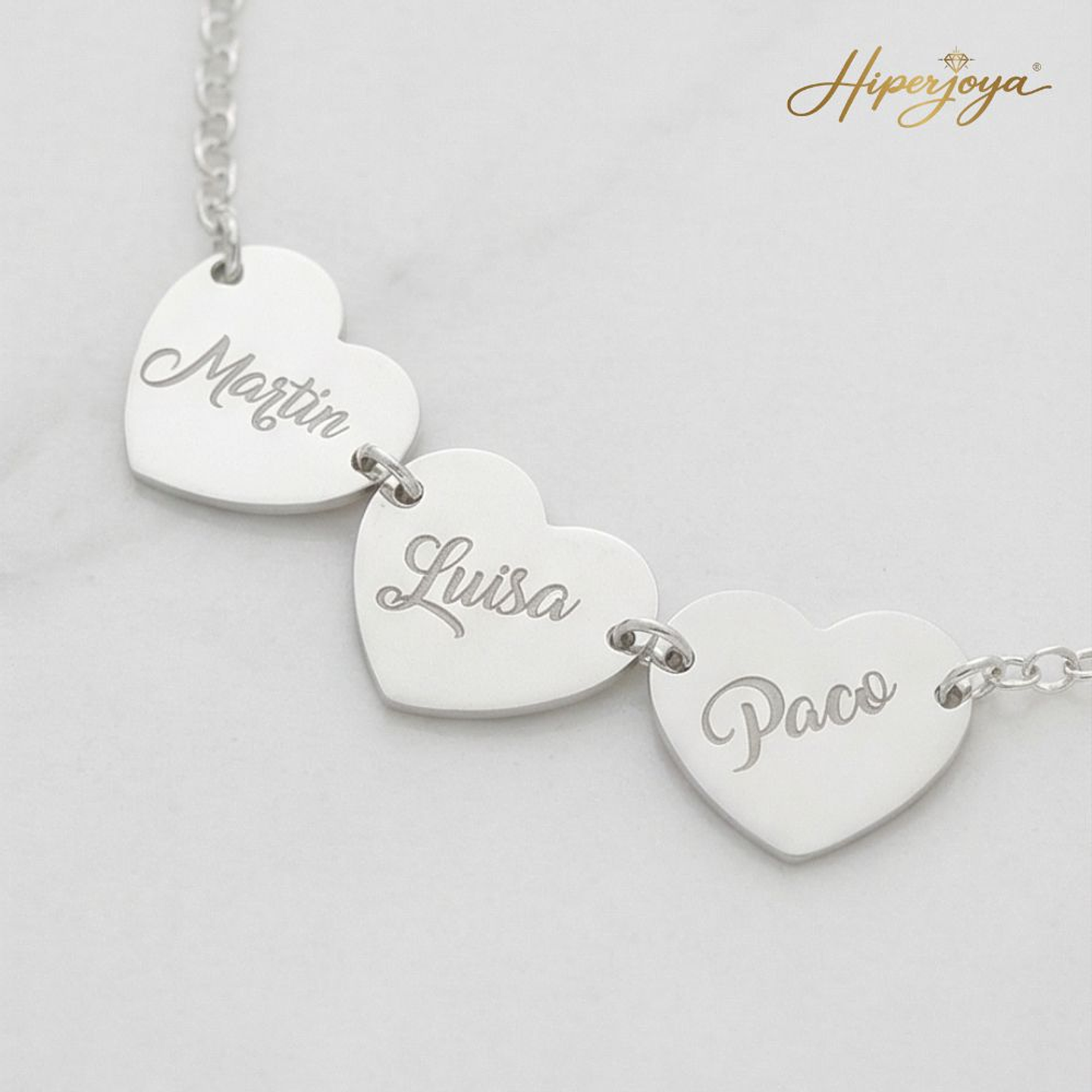 Pulsera personalizada nombres en corazones plata 3