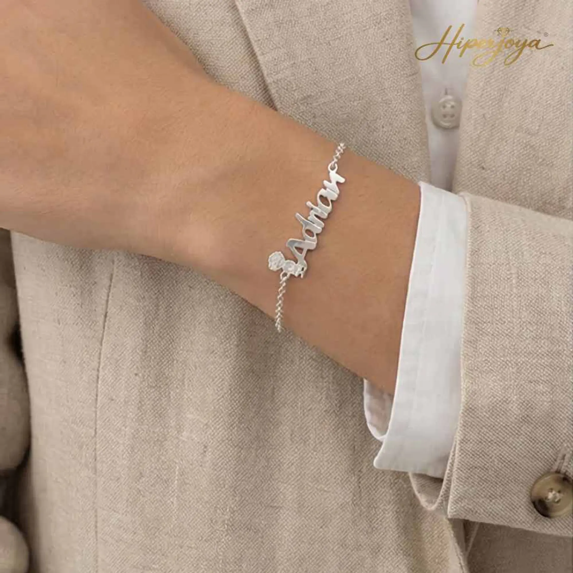 Pulsera personalizada nombre de niño plata 1